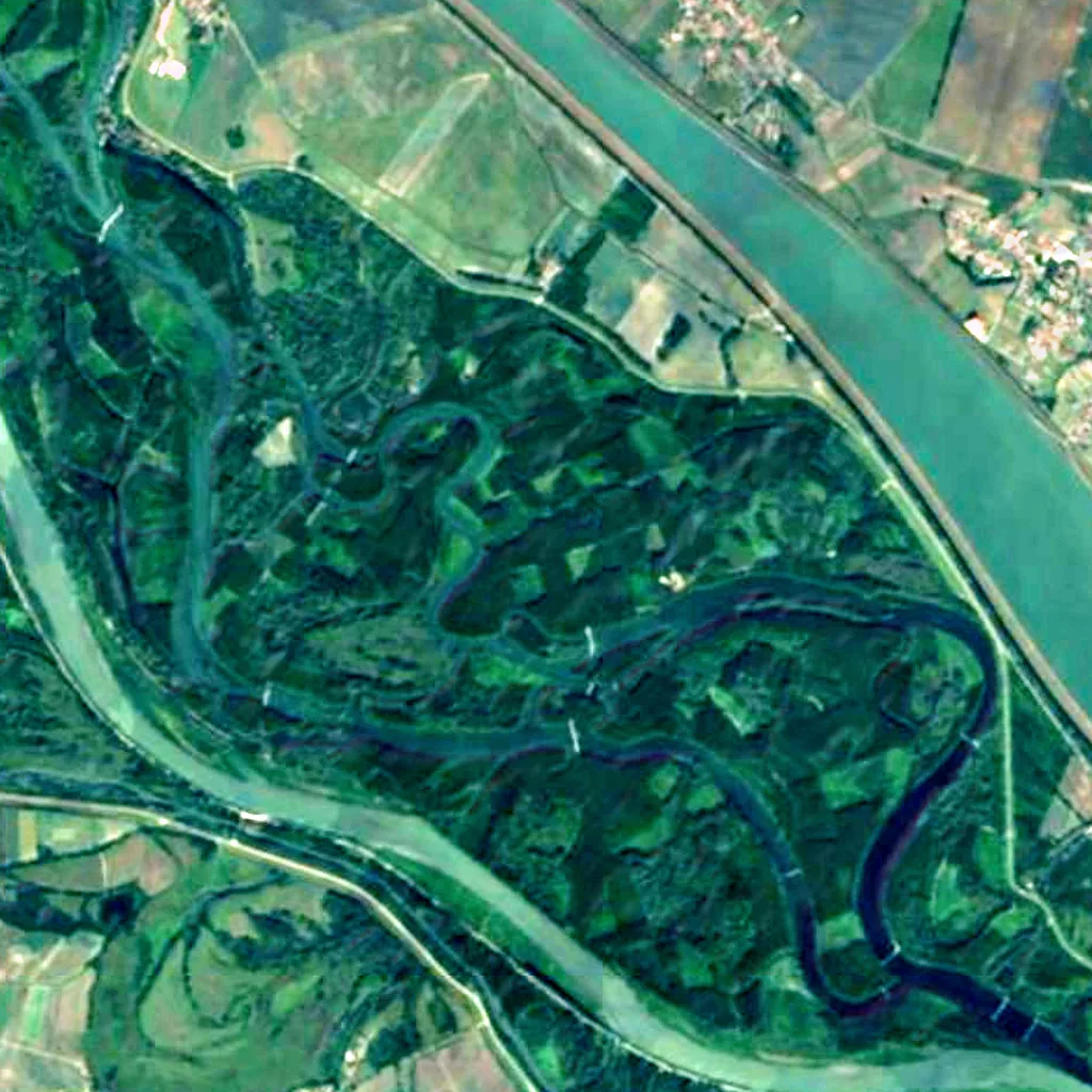 Dunajské luhy Protected Landscape Area seen from above (Sentinel-2)