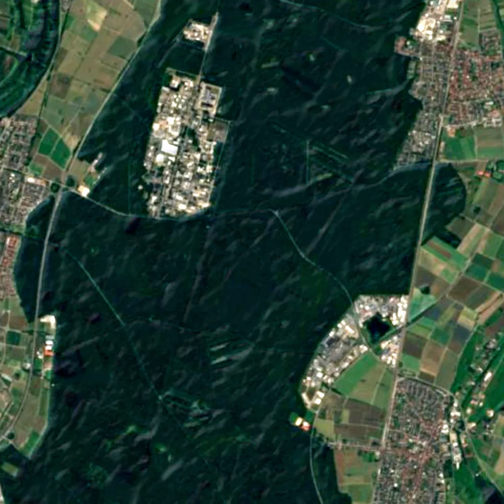 Hardtwald nördlich von Karlsruhe seen from above (Sentinel-2)