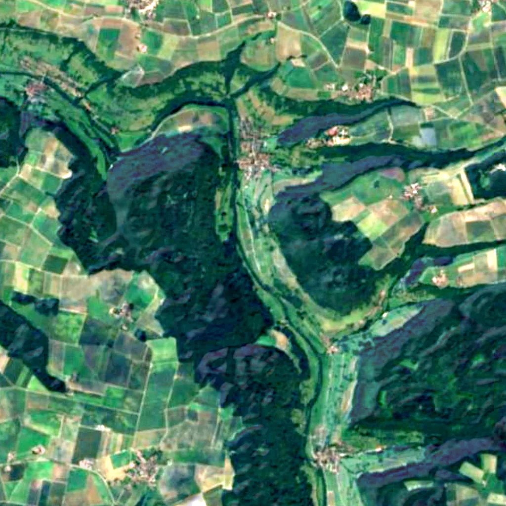 Kocher mit Seitentälern seen from above (Sentinel-2)