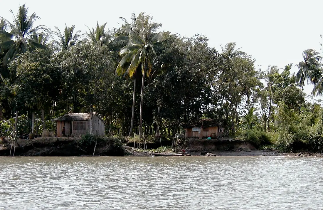 Bank Erosion at Song Tien of Mekong, Binh Dai, Ben Tre, Vietnam