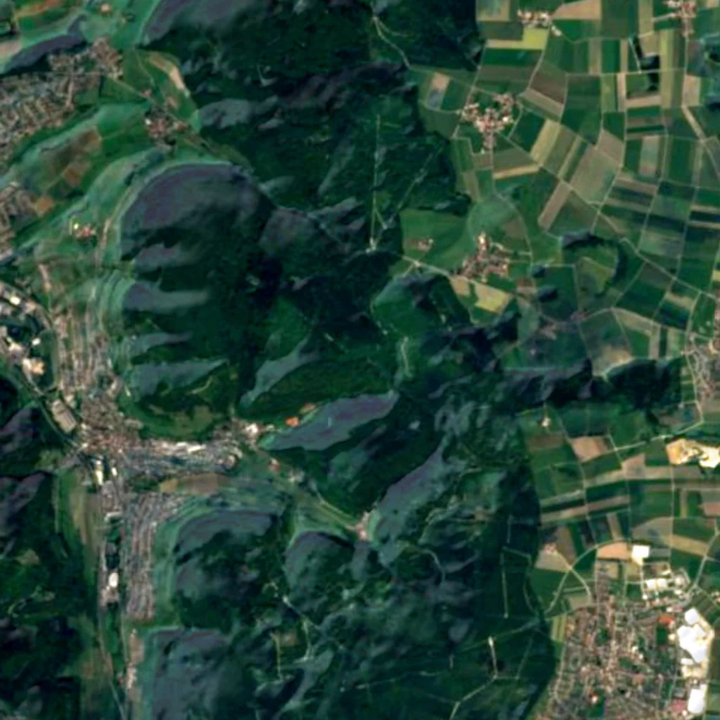Ostalbtrauf bei Aalen seen from above (Sentinel-2)