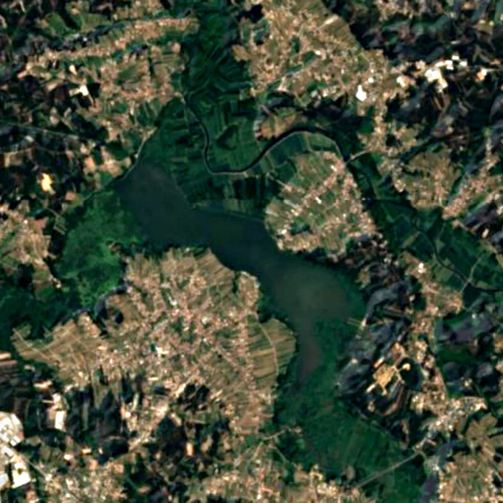 Pateira de Fermentelos Lake and Águeda and Cértima Valleys seen from above (Sentinel-2)