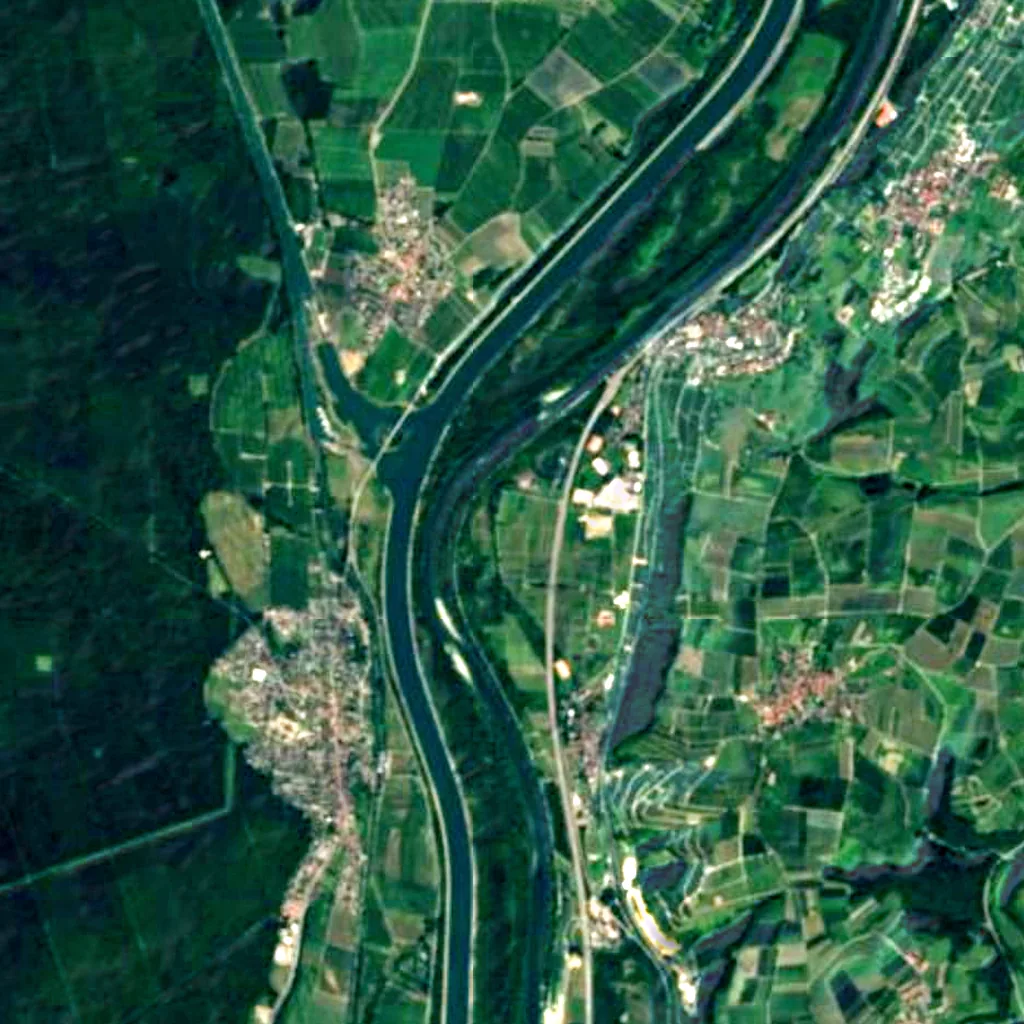 Rheinniederung Haltingen–Neuenburg mit Vorbergzone seen from above (Sentinel-2)