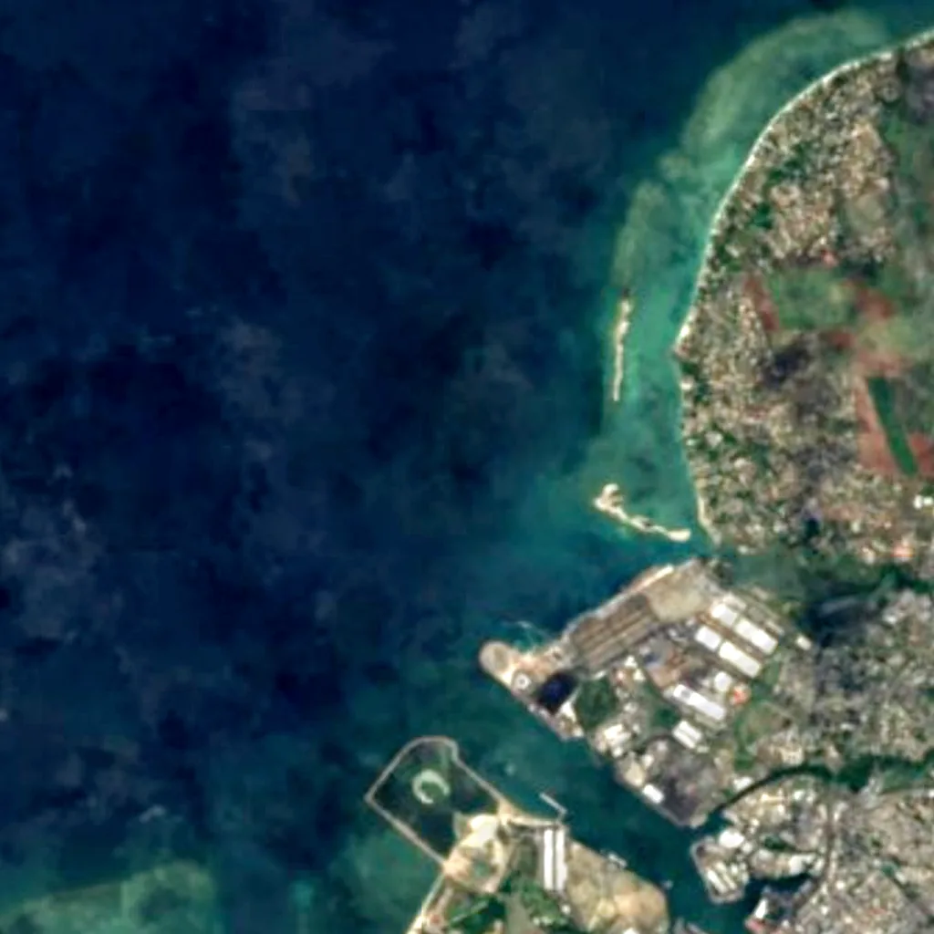 Rivulet Terre Rouge Estuary Bird Sanctuary seen from above (Sentinel-2)
