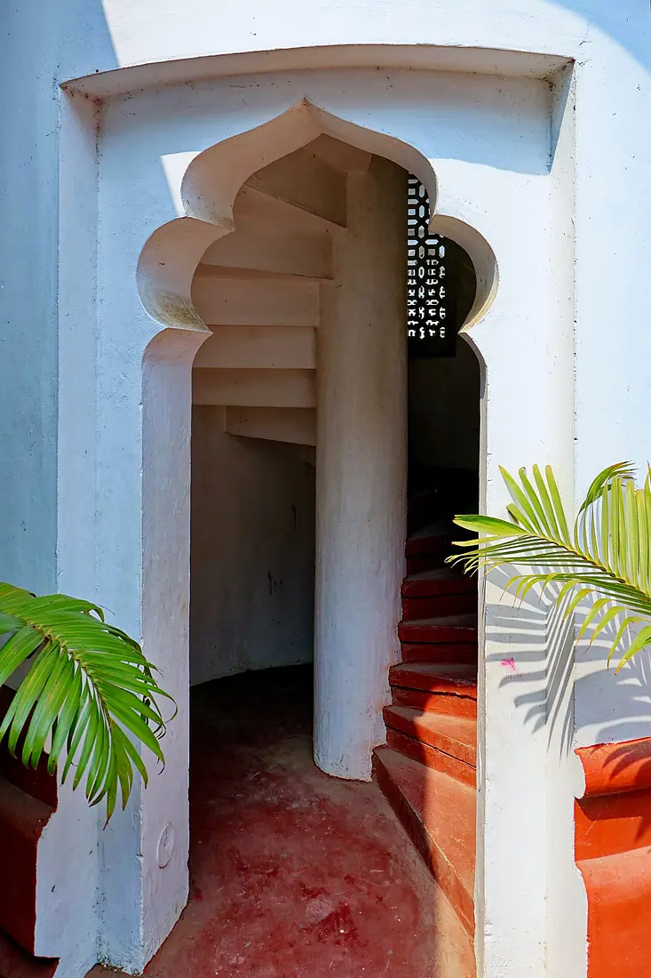 An entrance to a staircase at Neermahal, Tripura, India