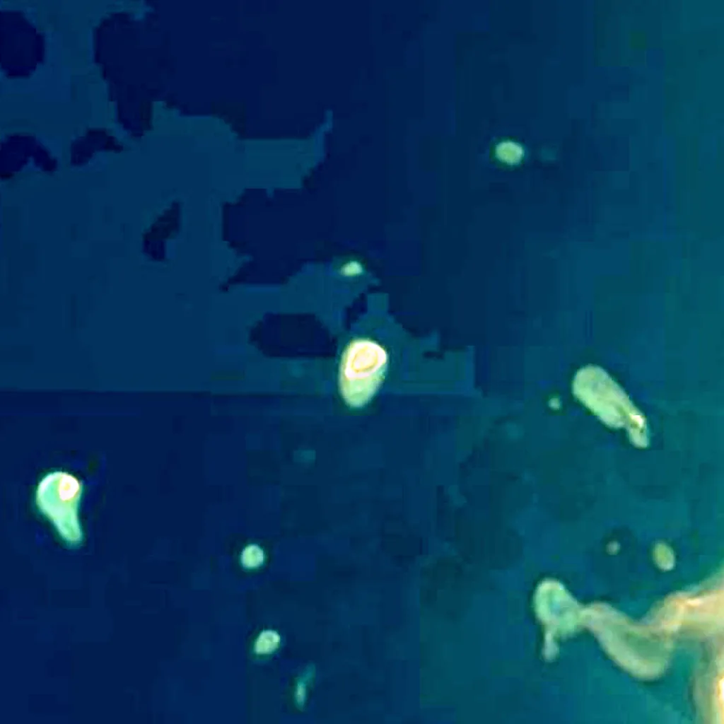 Umm al-Qamari islands in Saudi Arabia seen from above (Sentinel-2)