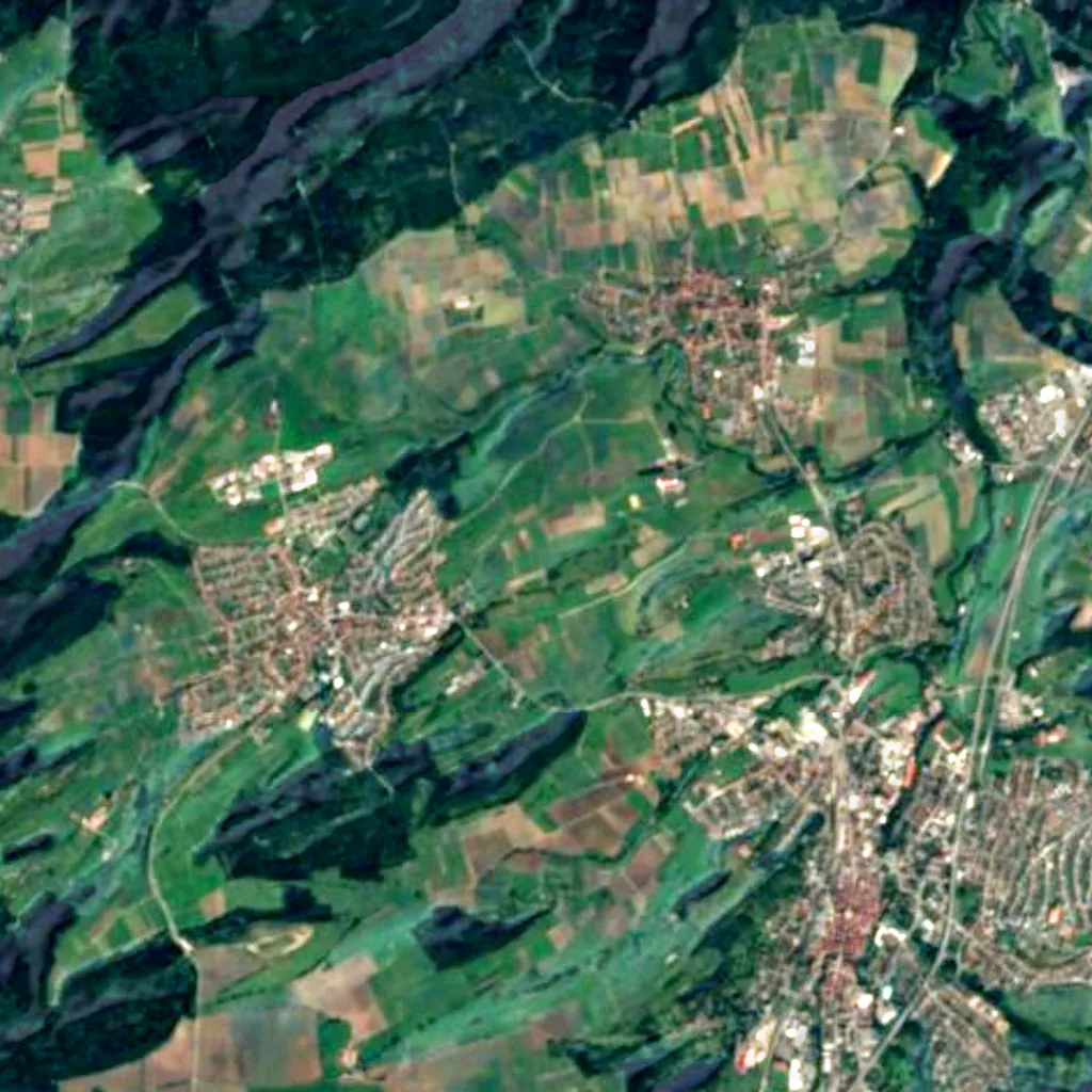 Wiesenlandschaft bei Balingen seen from above (Sentinel-2)